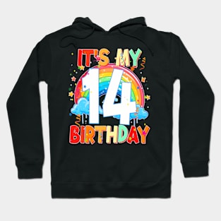 14 Years Old Birthday Girl Rainbow For Teen 14Th Birthday Hoodie